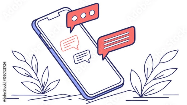 Fototapeta Smartphone communication app messages and chat vector illustration for social media design concept