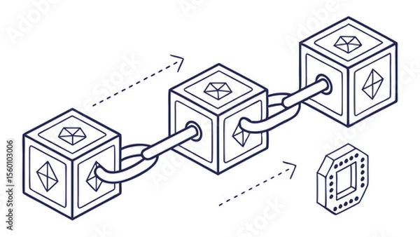 Fototapeta Blockchain technology network concept with connected blocks and data security for decentralization 100