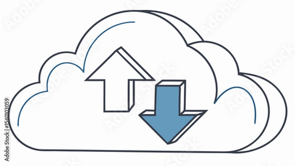 Fototapeta Cloud computing upload download data transfer network server technology and storage concept vector illustration