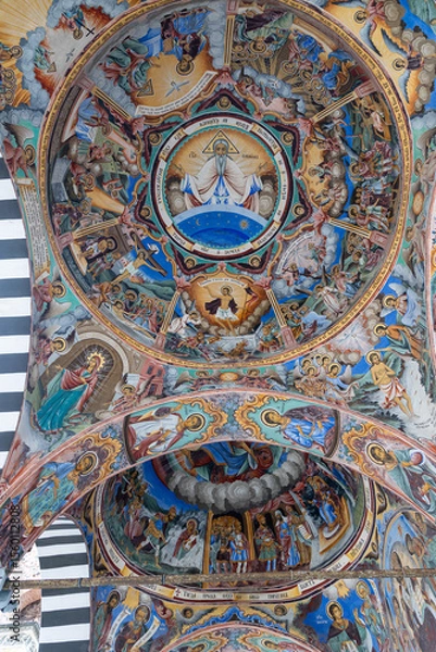 Obraz Detailed Dome Frescoes Depicting God the Father and Biblical Scenes at Rila Monastery, Bulgaria