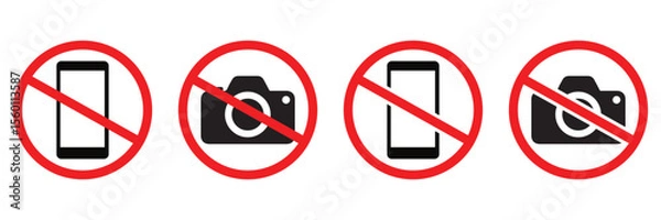Fototapeta No Camera and Mobile Icon – Photography and Video Recording Prohibited Symbol Vector