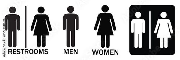 Fototapeta Restroom Icon Set – Male, Female, Baby WC Symbols with Outline and Filled Style in Transparent PNG and Vector