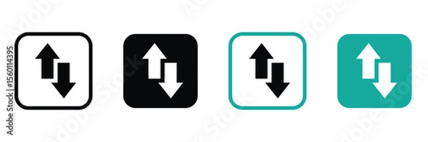 Fototapeta Internet data icon buttons with arrow symbol. Up and down arrow icon set in black and blue circle. 
Upward downward arrows sign symbol vector illustration. Flat design. 
