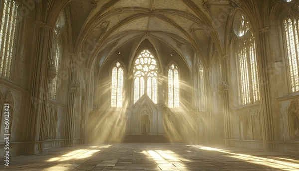 Obraz Grand, light-filled cathedral interior with gothic arches and bright light shining through windows