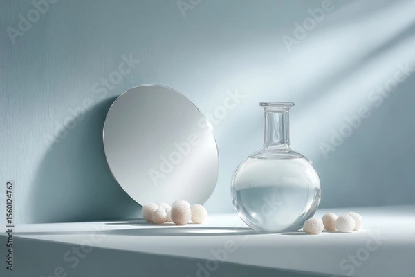 Fototapeta serene composition featuring delicate glass objects and mirrors emphasizing gentle curves and transparency