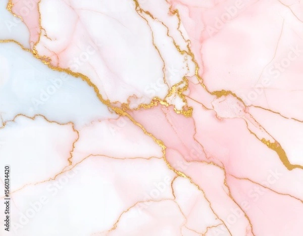 Fototapeta Elegant pink and white marble texture with gold veining, showcasing a luxurious and sophisticated aesthetic.