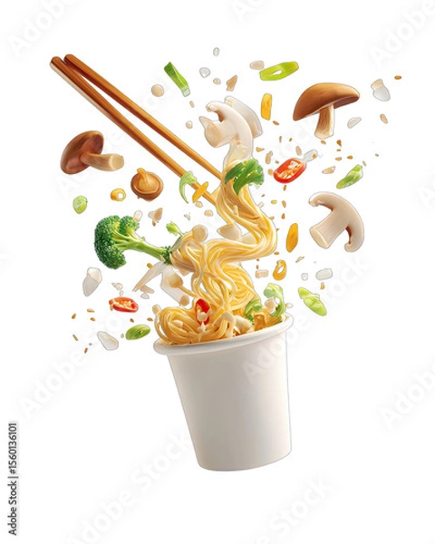 Obraz Spicy instant noodles exploding from a cup