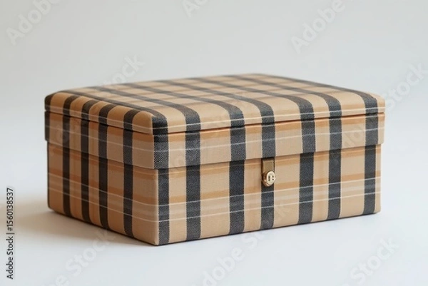 Fototapeta Checkered Pattern Box Stylish Storage Solution Patterned Decor Vintage Treasure Chest Decorative