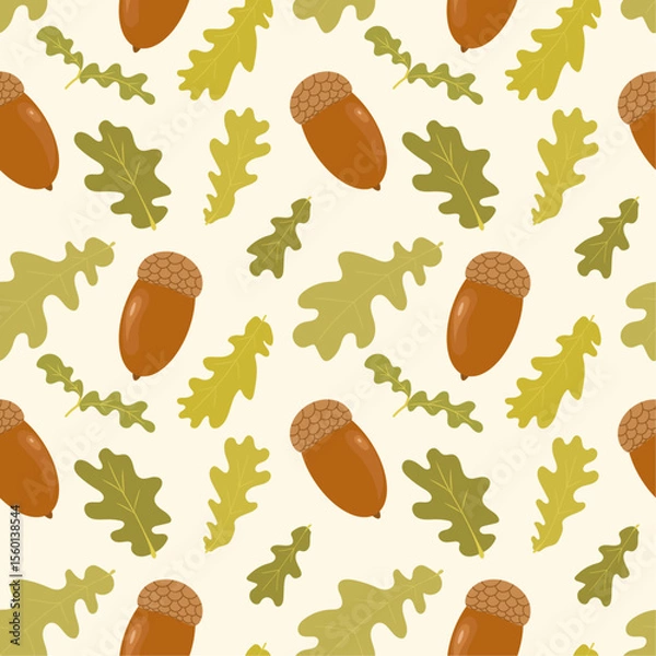 Fototapeta Seamless pattern with acorns and oak leaves. Vector autumn background.