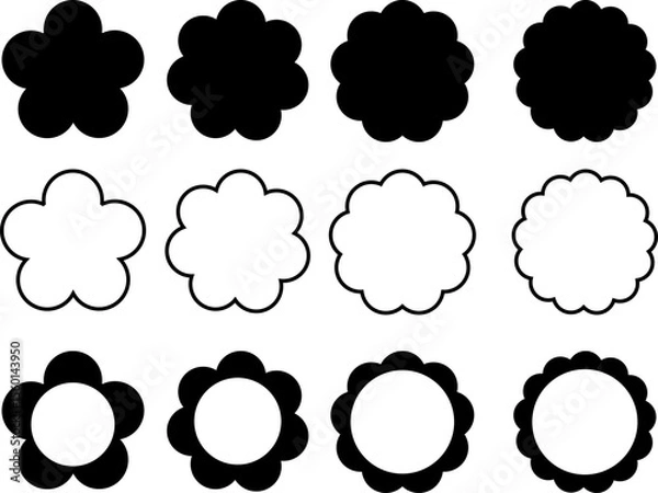 Fototapeta Circle and scalloped frames. oval and square scalloped frames. Scallop edge shape set.  Geometric shapes with scallop and zigzag edges

