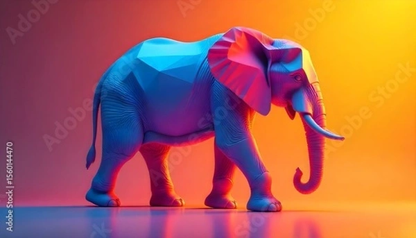 Fototapeta GeoElephant: Modern Polygonal Elephant Logo with Vibrant Gradients, Full Color Branding Icon