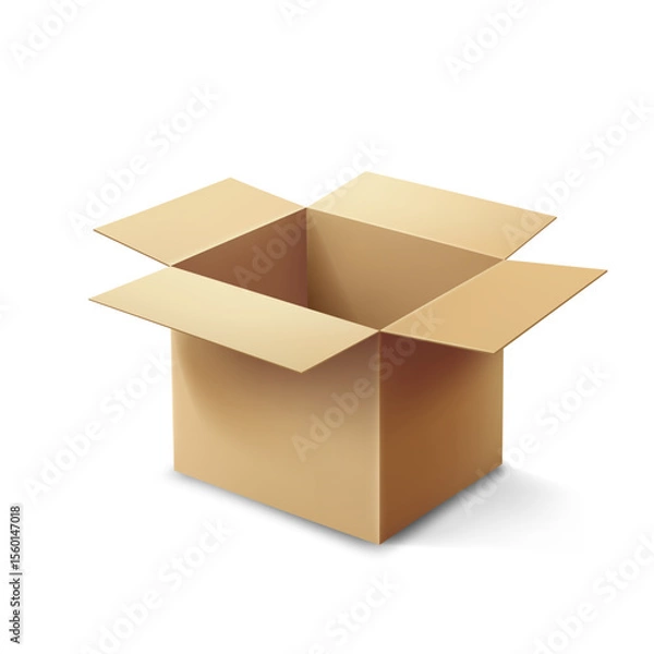 Obraz High-quality vector illustration of a realistic open cardboard box isolated on white background. Perfect for packaging design, delivery concepts, logistics, and e-commerce projects. 