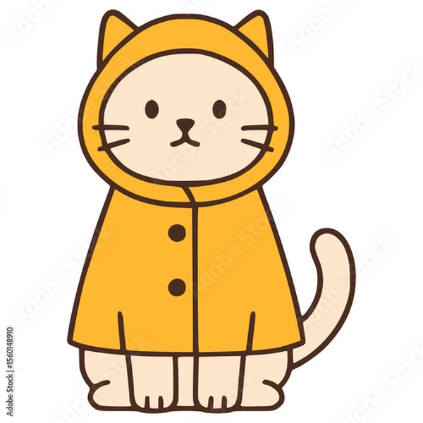 Fototapeta cute cat wearing raincoat flat color vector illustration template design