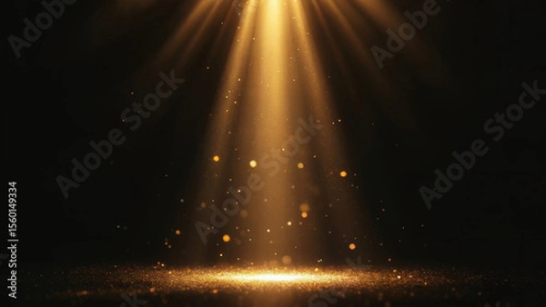 Fototapeta A dramatic golden light beam rays effect against a black background. 