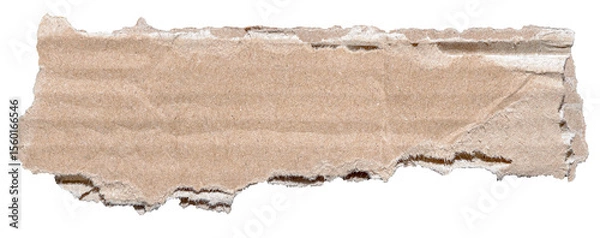 Fototapeta Isolated cut out torn piece of brown corrugated cardboard paper with texture and copy space for text, transparent png background design element