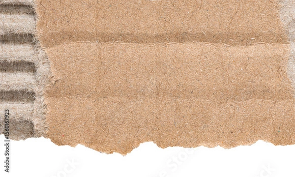 Fototapeta Isolated cut out torn piece of brown corrugated cardboard paper with texture and copy space for text, transparent png background design element