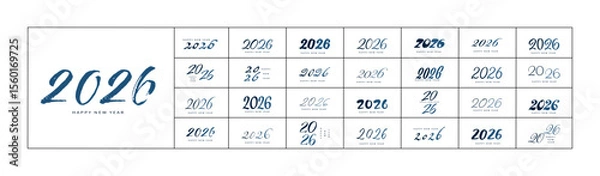 Fototapeta 2026 logo concept for calendar, poster, flyer, banner. Modern design for calendar, invitations, greeting cards. Set of new year logo text design. stock illustration	
