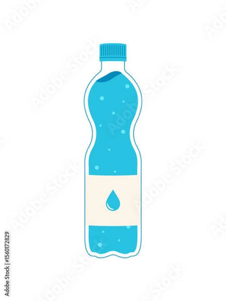 Fototapeta Wavy-shaped water bottle with a drop label. Stylish and fresh. Perfect for wellness, sport, and hydration-related creative projects.