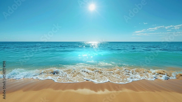 Fototapeta 照り付ける太陽と青空と海と波