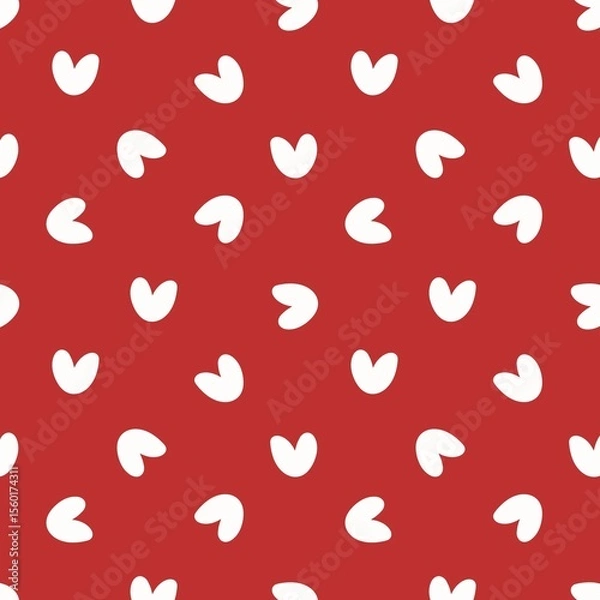 Fototapeta White hand drawn heart on red background. Simple and modern pattern design, perfect for Valentine's Day, wrapping paper, fabric, or romantic-themed products.