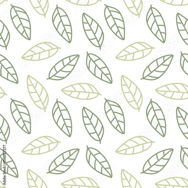 Fototapeta Minimalist green leaf pattern on white background. Simple and elegant design, great for eco-friendly themes, packaging, or natural product branding.