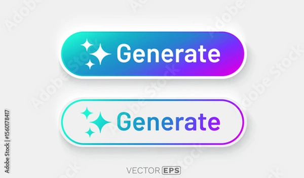 Obraz Set Button Ai Generate, Call for assistant help, image and text generator. Vector Illustration