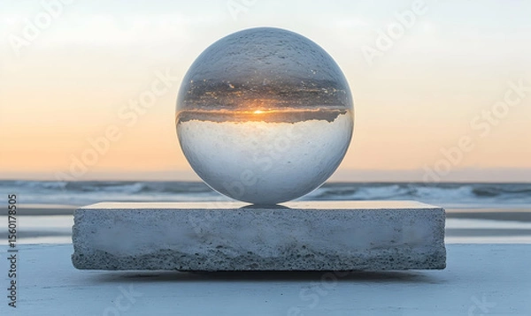 Obraz Marble sculpture reflects ocean sunset, serene and dreamlike