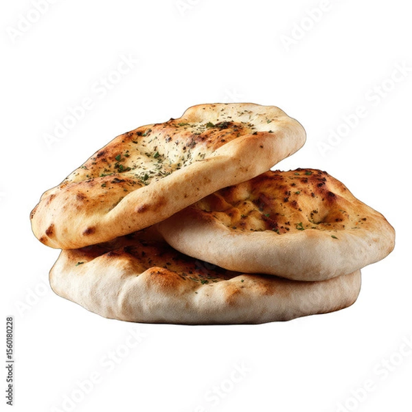 Obraz Three flatbreads, stacked, golden-brown, seasoned with herbs