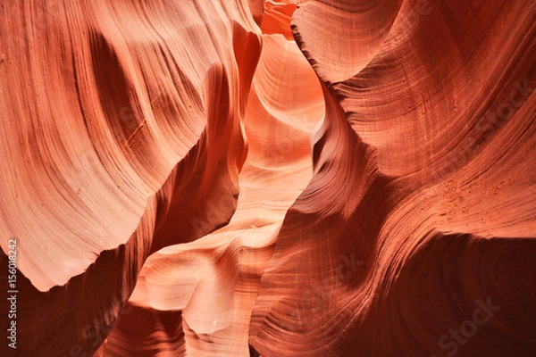 Obraz Amazing nature red sandstone textured background. Swirls of old red  sandstone wall abstract pattern in Lower Antelope Canyon, Page, Arizona, USA. Good for wallpaper. 