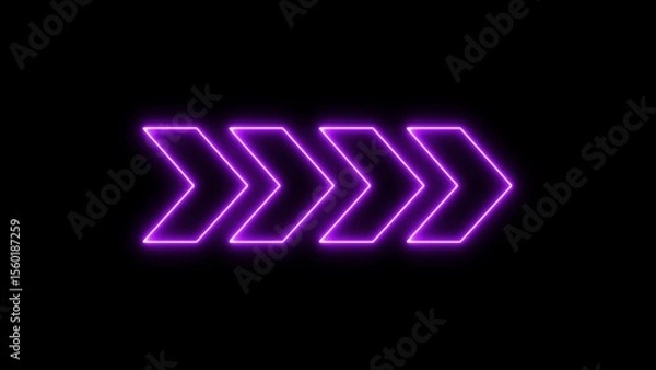 Obraz Neon arrow symbol icon. Arrow direction sign on black background. Neon direction arrow right neon light glowing sign icon illustration.