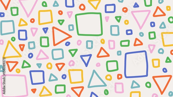 Fototapeta Doodle pattern with hand drawn geometric shapes and figures. Abstract colorful background with childish scribbles
