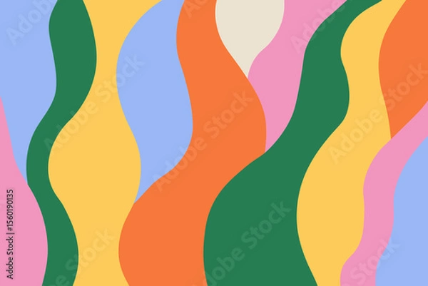 Fototapeta Cool groovy background with colorful striped texture. Abstract curves lines pattern in trendy y2k style