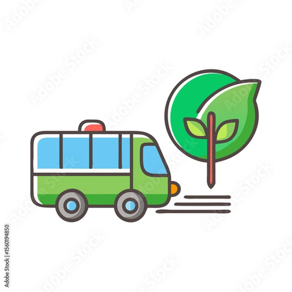Obraz Eco-friendly transportation illustration of a green bus passing by a tree