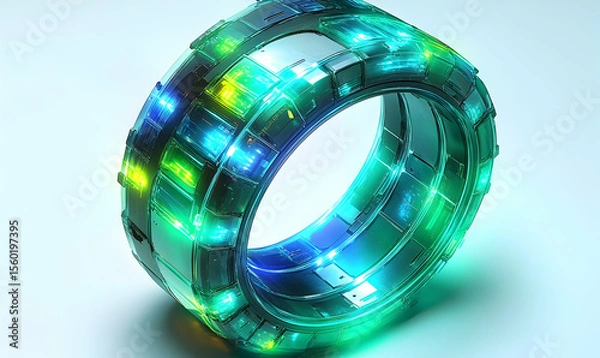 Fototapeta Futuristic ring with metallic structure and illuminated geometric details