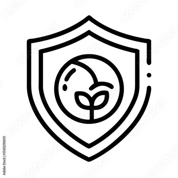 Obraz Simple black and white icon of a shield featuring a globe and plant, symbolizing environmental protection