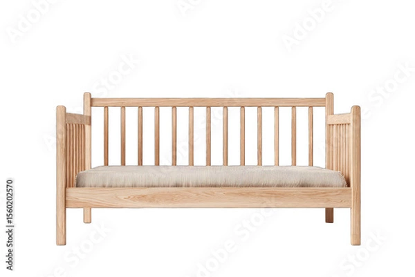 Obraz Light-colored wooden couch with slatted back and seat