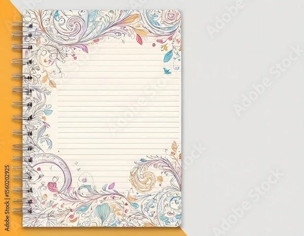 Fototapeta Notebook-style decorative school frame with spiral binding and doodle border. for educational designs