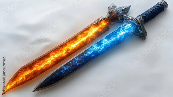 Fototapeta Two swords with fire and ice designs