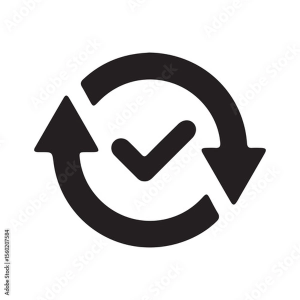 Obraz minimalist black circular arrows with checkmark icon on white background