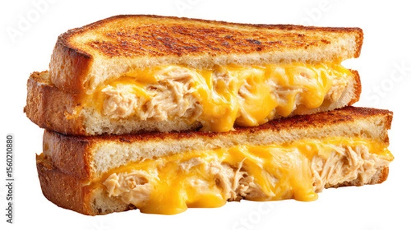 Fototapeta Warm and cheesy tuna melt sandwich isolated on transparent background

