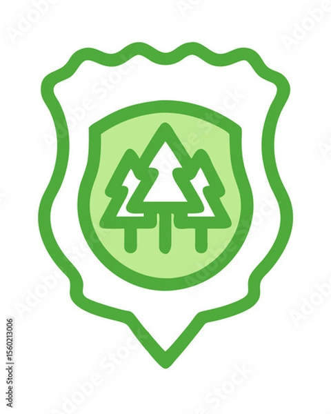 Obraz Eco-friendly shield badge with tree icons, representing forest conservation and environmental protection
