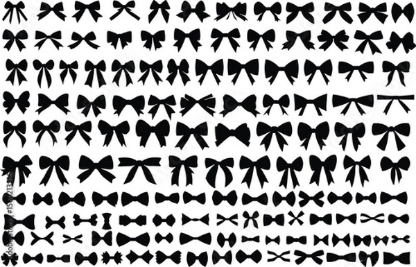 Fototapeta Expansive vector silhouette collection showcasing a wide variety of bows and ribbons, perfect for diverse graphic design projects, invitations, gift wrapping, and decorative accents

