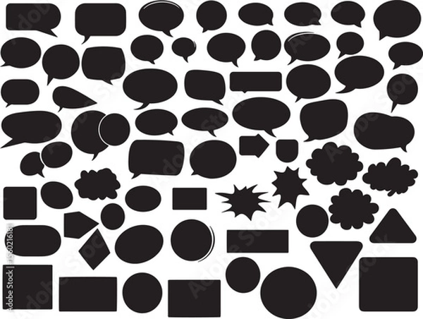 Fototapeta Gigantic collection of black silhouette speech bubbles and thought balloons, perfect for communication, social media, dialogue, and creative design projects needing versatile text placeholders

