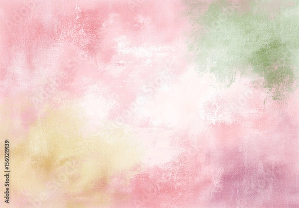 Fototapeta Soft watercolor background in dreamy pastel pink, yellow, and green hues, creating a gentle, ethereal texture perfect for abstract art, invitations, and delicate design projects


