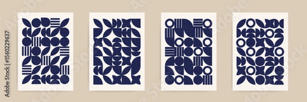 Fototapeta Modern Abstract Textured Geometric Pattern Set with Circular and Leaf Shapes