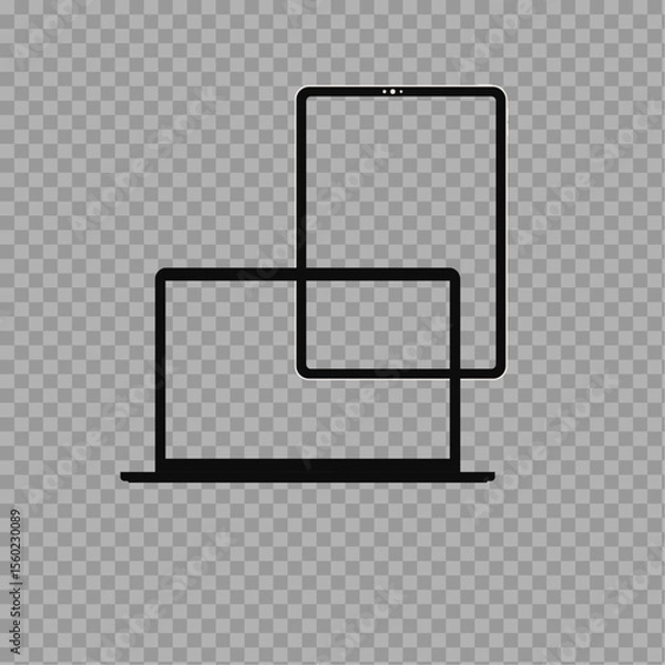 Fototapeta Laptop and Tablet Outline Icon – Minimal Device Mockup on Transparent Background

