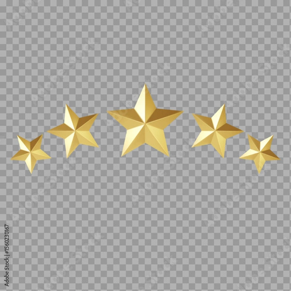 Fototapeta Five Golden Stars Rating – Isolated on Transparent Background

