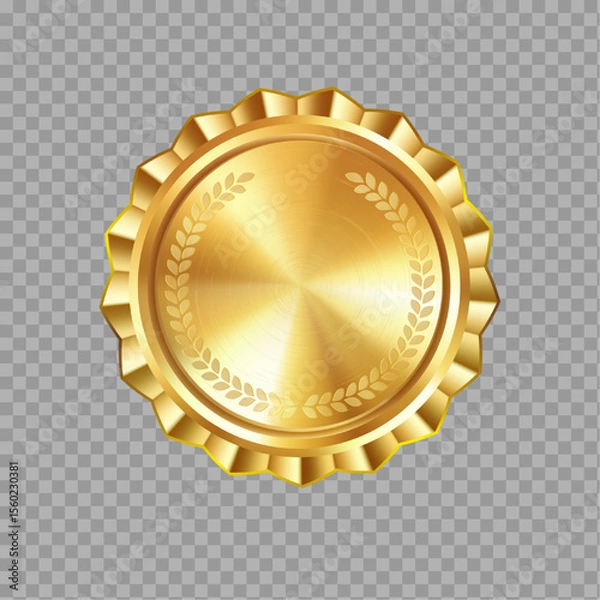 Fototapeta Gold Embossed Seal with Laurel Wreath – Isolated on Transparent Background

