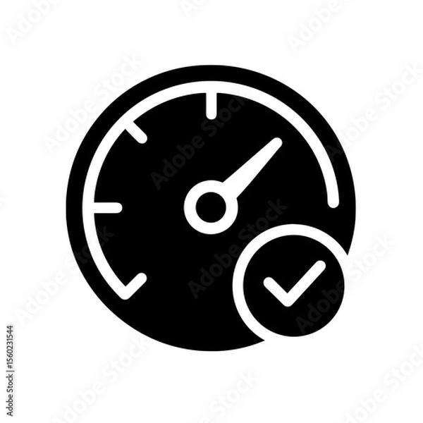 Obraz Speedometer with checkmark icon representing performance goals – filled