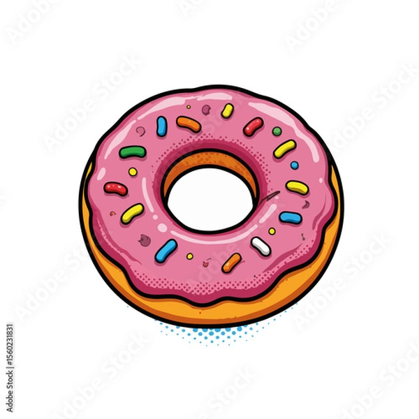 Fototapeta Donut with icing, complete with vibrant sprinkles and a classic circular shape, presents sweet indulgence. Donut with icing is a simple yet delightful treat,